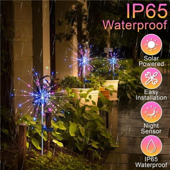 Solar Fireworks Lights Garden Waterproof 4 Pack, Solar Fairy String Lights - Picture 3 of 7